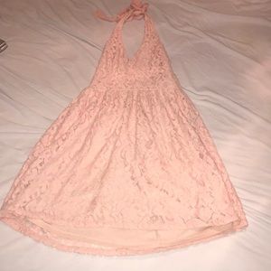 low cut pink lace dress